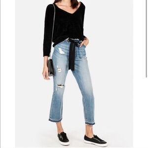 Express Straight Ankle High Rise Ribbon Jeans
